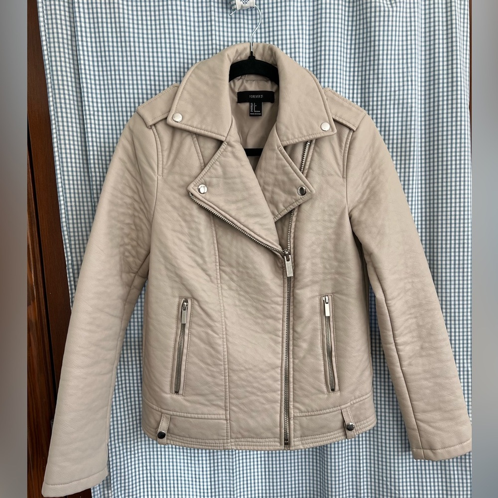 Forever21 Women's Beige Faux Leather Jacket